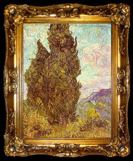 framed  Vincent Van Gogh Two Cypresses, ta009-2